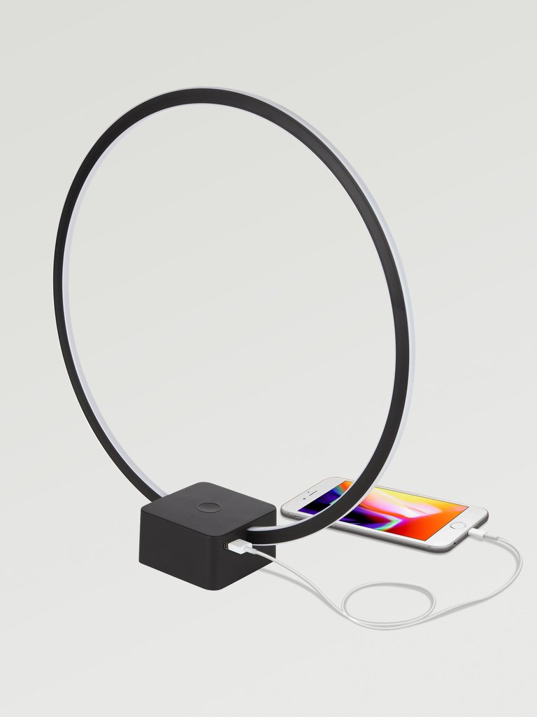 Circle LED Desk Lamp with Built-in USB Charger Port - Black