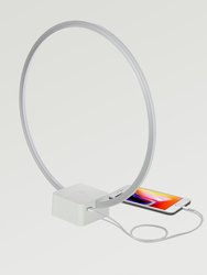 Circle LED Desk Lamp with Built-in USB Charger Port - White