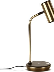 Ezra LED Table Lamp with Wireless Charging Pad - Brass