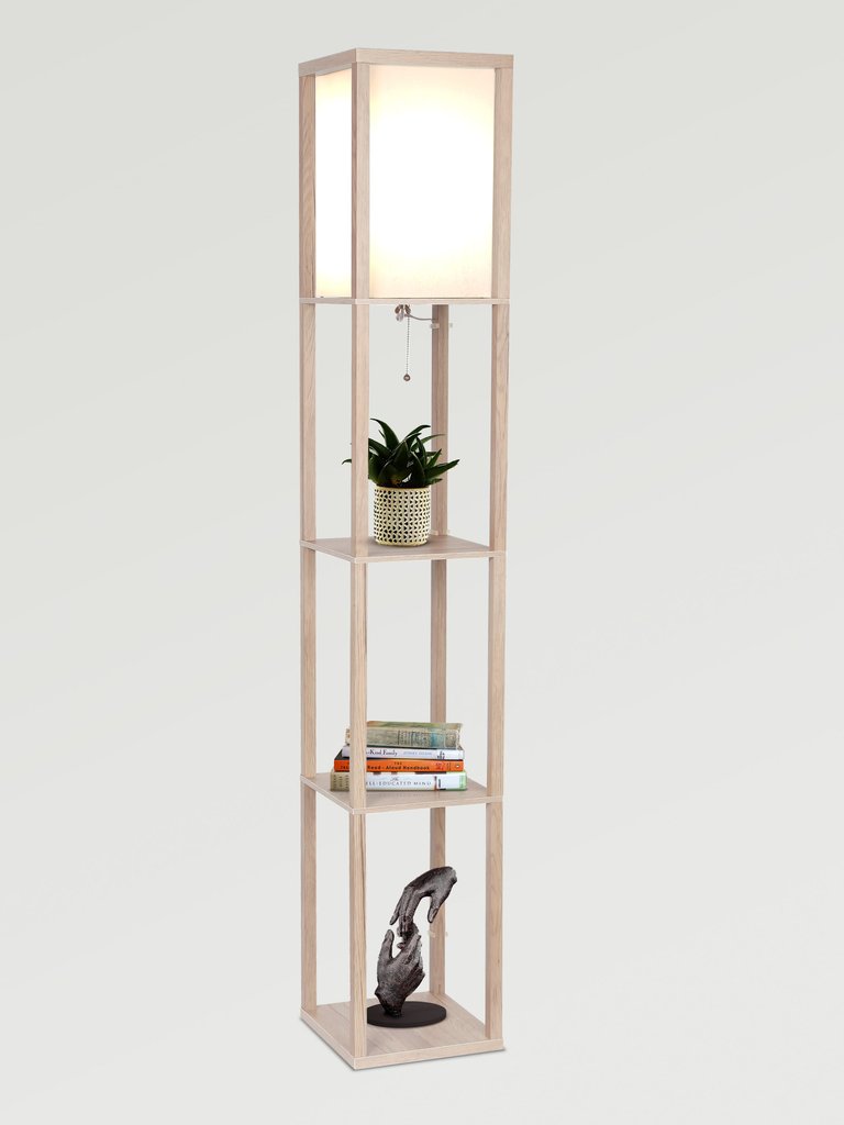 Maxwell LED Shelf Floor Lamp - Wood