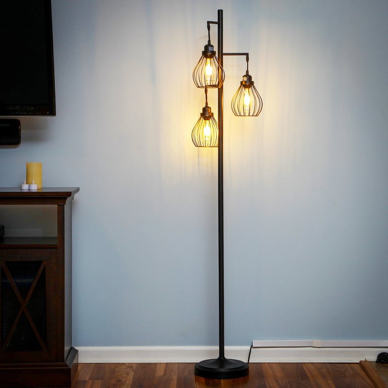 Teardrop LED Industrial Floor Lamp - Black