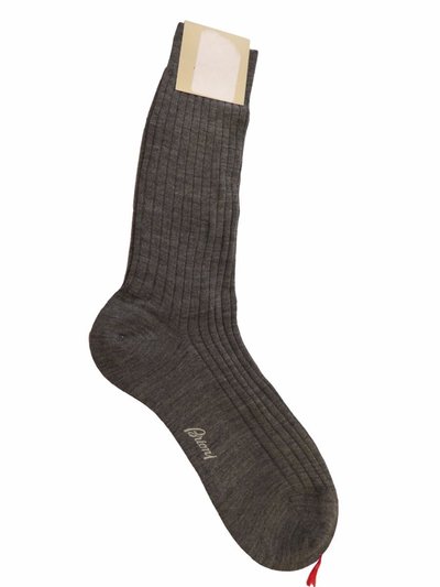 Brioni Men's Gray Ribbed Wool Blend Knit Socks product