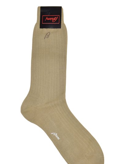 Brioni Men's Light Brown 100% Cotton Ribbed Knit Socks product