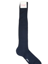 Men's Navy Long Ribbed Knit Socks - Blue