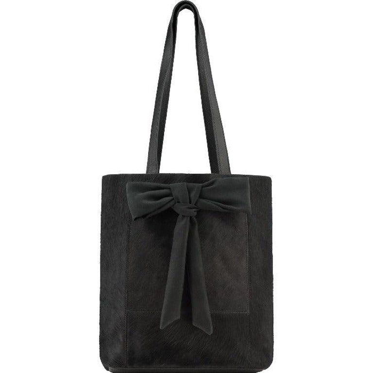 Black Bow Small Leather Tote - Black