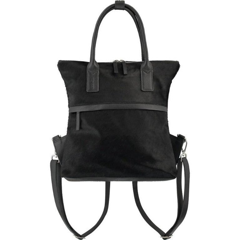 Black Convertible Leather Backpack - Black