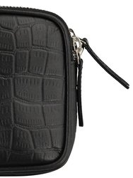 Black Croc Print Leather Crossbody Bag