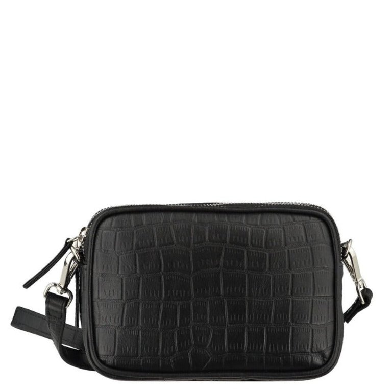 Black Croc Print Leather Crossbody Bag - Black
