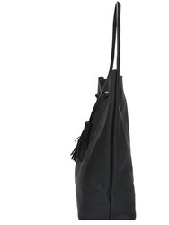 Black Drawcord Premium Leather Hobo Tote Shoulder Bag