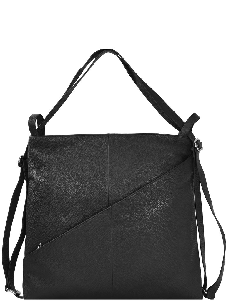 Black Premium Leather Convertible Tote Backpack - Black