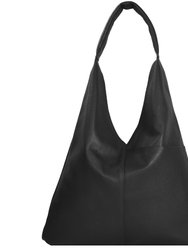 Black Premium Leather Shoulder Hobo Boho Bag - Black