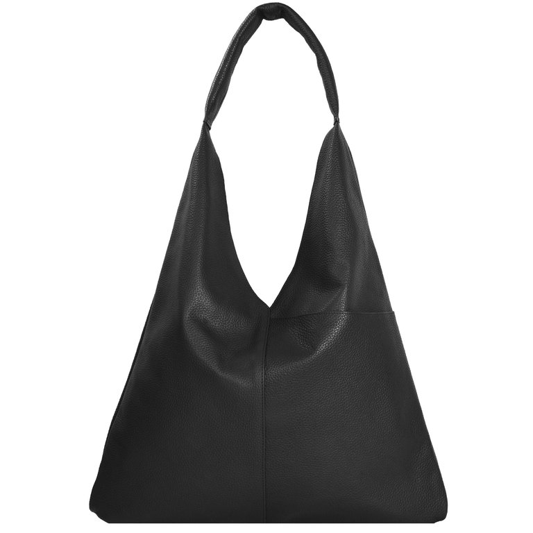 Black Premium Leather Shoulder Hobo Boho Bag - Black