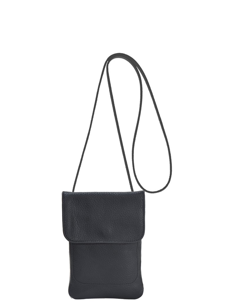 Black Premium Leather Small Phone Crossbody Bag - Black