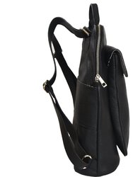Black Premium Unisex Leather Flap Pocket Backpack