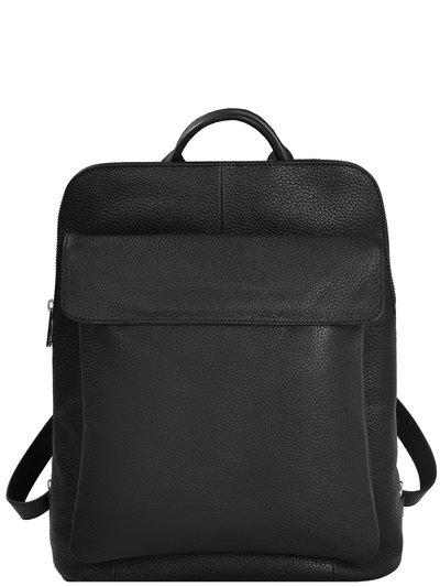 Brix + Bailey Black Premium Unisex Leather Flap Pocket Backpack product