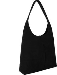 Black Soft Suede Leather Hobo Shoulder Bag