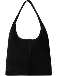 Black Soft Suede Leather Hobo Shoulder Bag