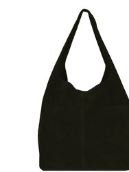 Black Suede Premium Leather Hobo Boho Shoulder Bag