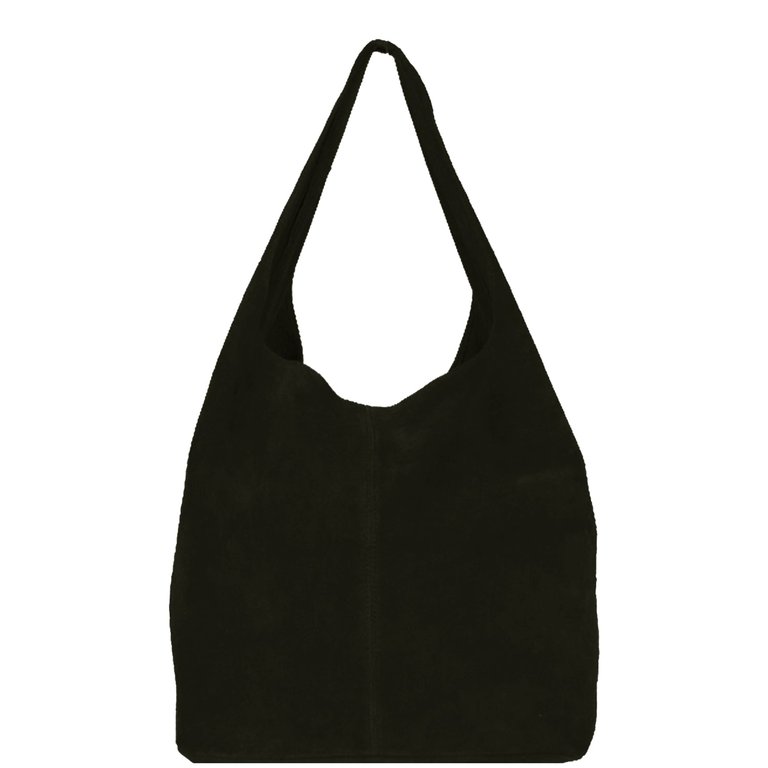 Black Suede Premium Leather Hobo Boho Shoulder Bag