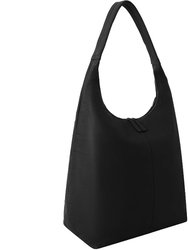 Black Zip Top Leather Hobo Shoulder Bag