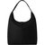 Black Zip Top Leather Hobo Shoulder Bag - Black