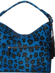 Blue Animal Print Leather Top Handle Shoulder Grab Bag