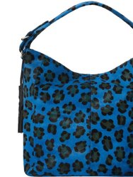 Blue Animal Print Leather Top Handle Shoulder Grab Bag