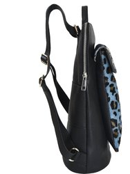 Blue Animal Print Premium Leather Convertible Pocket Backpack