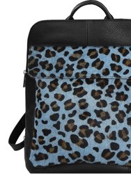 Blue Animal Print Premium Leather Convertible Pocket Backpack