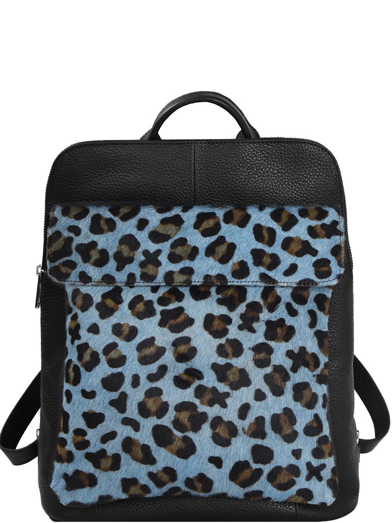 Blue Animal Print Premium Leather Convertible Pocket Backpack - Blue Animal Print