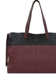 Burgundy Two Tone Horizontal Premium Leather Tote Shopper Bag