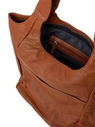 Camel Leather Pocket Tote Shoulder Bag | Bxaib