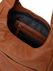 Camel Leather Pocket Tote Shoulder Bag | Bxaib