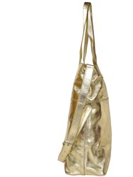 Gold Horizontal Metallic Premium Leather Tote Bag Shopper Bag