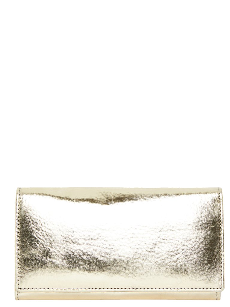 Gold Leather Women's Multi Section Purse - Gold