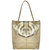 Gold Metallic Drawcord Premium Leather Hobo Tote Shoulder Bag