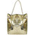 Gold Metallic Drawcord Premium Leather Hobo Tote Shoulder Bag - Gold
