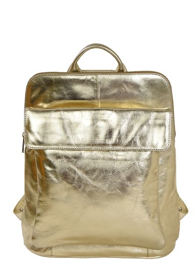 Brix + Bailey Gold Metallic Premium Leather Flap Pocket Backpack product