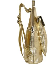 Gold Metallic Premium Leather Flap Pocket Backpack