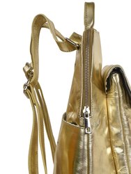Gold Metallic Premium Leather Flap Pocket Backpack