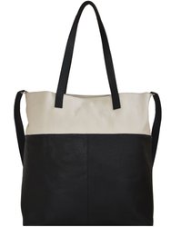 Ivory And Black Two Tone Premium Leather Shopper Tote Bag - Black Ivory