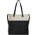 Ivory And Black Two Tone Premium Leather Shopper Tote Bag - Black Ivory