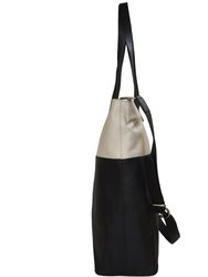 Ivory And Black Two Tone Premium Leather Shopper Tote Bag
