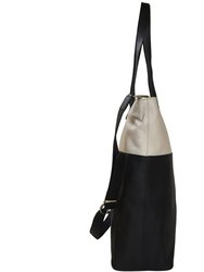 Ivory And Black Two Tone Premium Leather Shopper Tote Bag