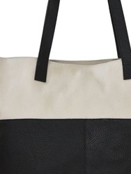 Ivory And Black Two Tone Premium Leather Shopper Tote Bag