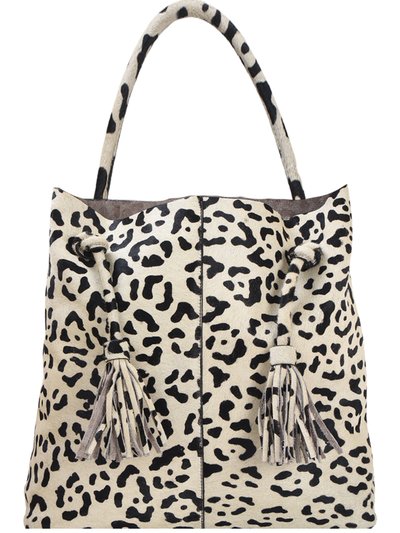 Brix + Bailey Ivory Animal Print Drawcord Premium Leather Hobo Tote Shoulder Bag product