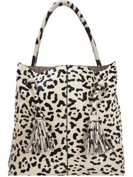 Ivory Animal Print Drawcord Premium Leather Hobo Tote Shoulder Bag - Animal Print