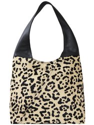 Ivory Animal Print Zip Pocket Premium Leather Shoulder Hobo Bag
