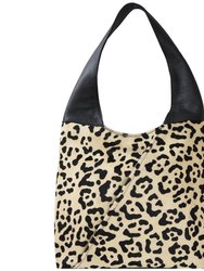 Ivory Animal Print Zip Pocket Premium Leather Shoulder Hobo Bag - Animal Print