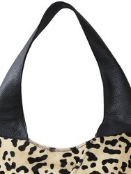 Ivory Animal Print Zip Pocket Premium Leather Shoulder Hobo Bag